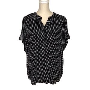 J. Crew Factory Black Polka Dot Split-Neck Blouse